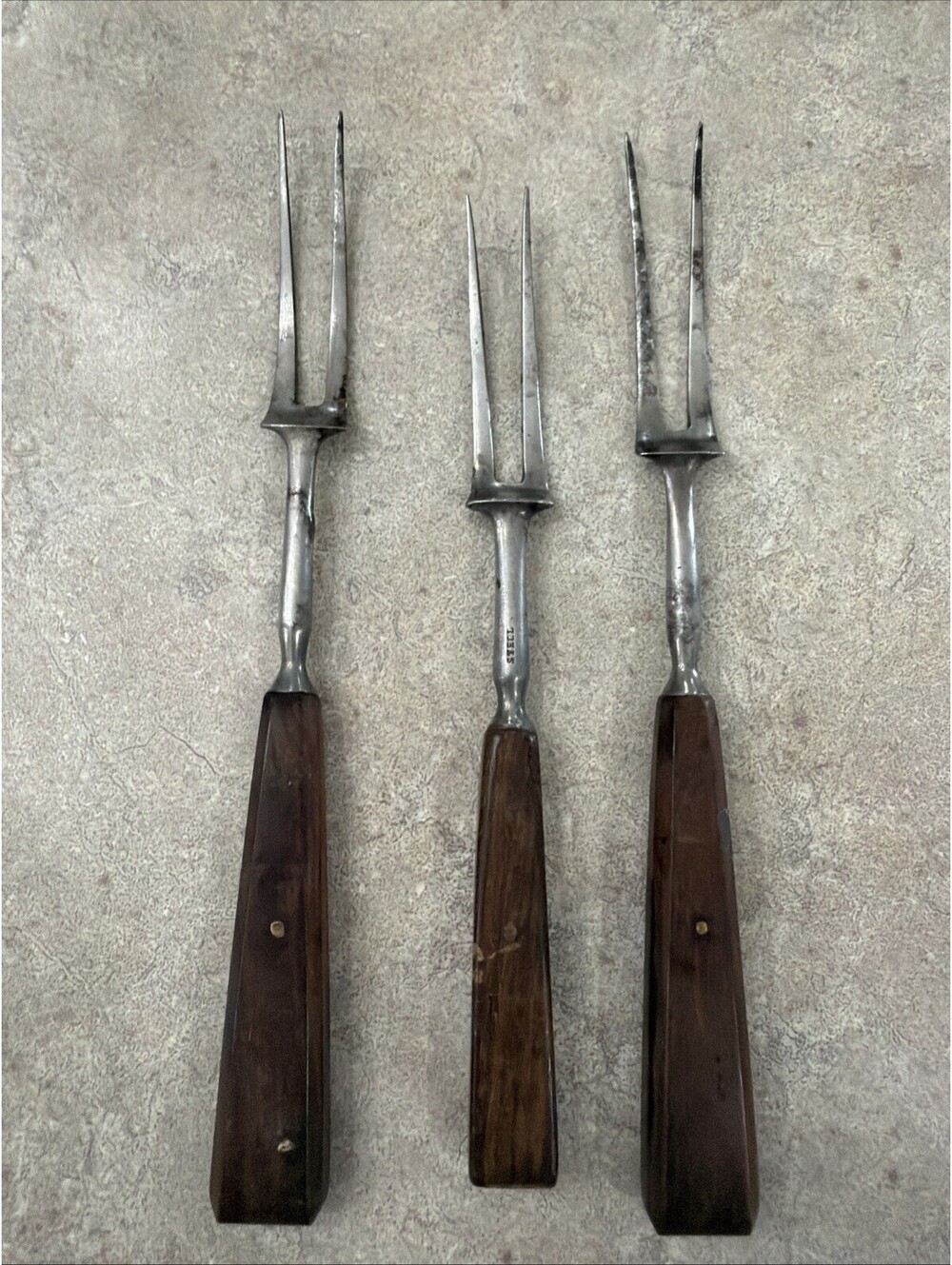 Antique Civil War Era Fork 2 Prong Wood Handle Lot Of 3 Meat Steel Reenactors
